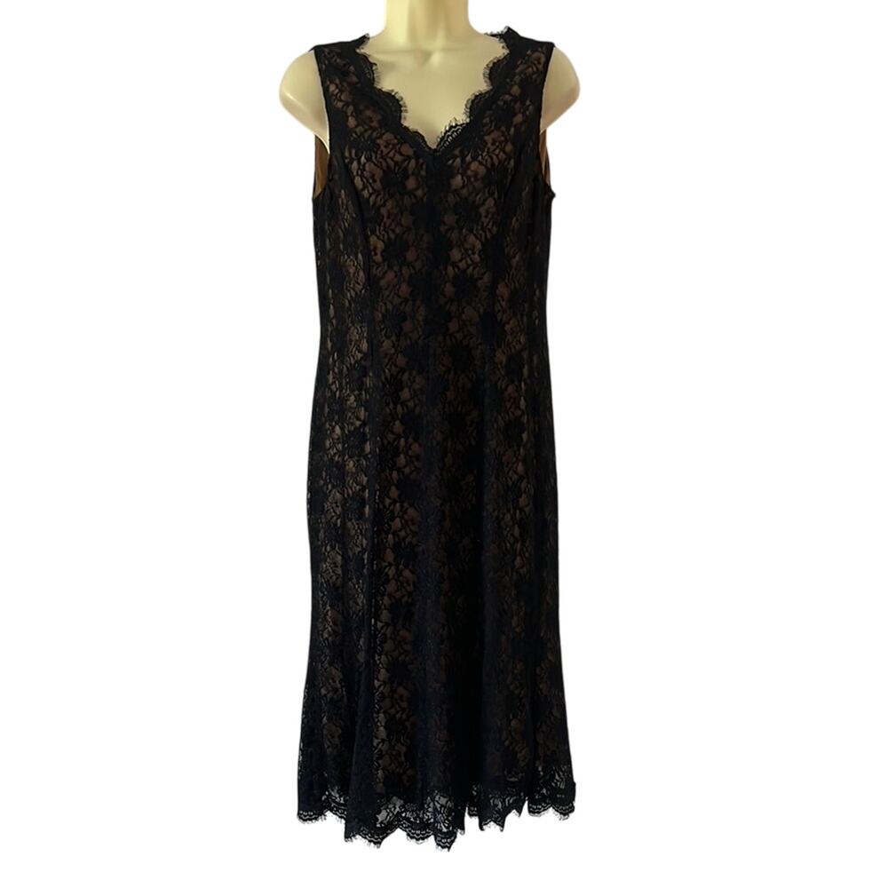 Style & Co Black Midi Sheath Dress V-neck Sleeveless Design Curvy Lace Lined